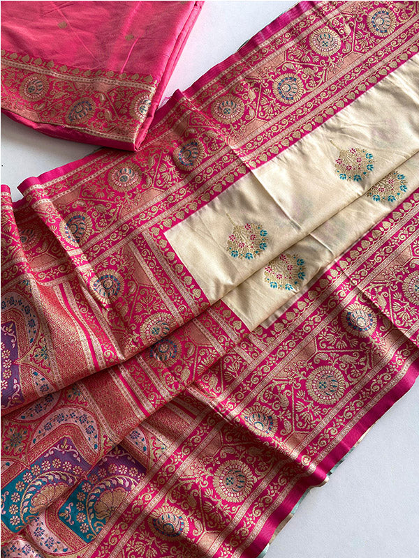 Luxury Banarasi Silk Saree – Multicolor Thread Weaving & Grand Pallu Design SA525-598