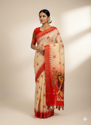 Red Devi – Durga Puja Special Linen Saree  SA825-1156
