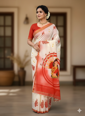 Cotton Tusser Saree with Zari Border  SA825-1157