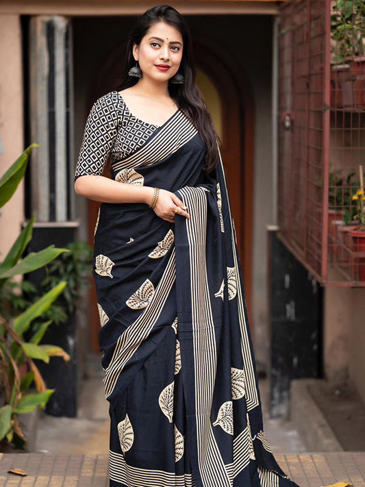Exquisite Soft Cotton Batik Printed Saree with Running Maslin Silk Blouse SA525-576