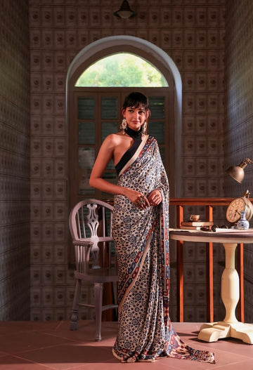Original Ajrakh Saree with Digital Print SA126-1810