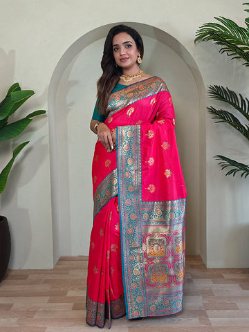 Luxury Banarasi Silk Saree – Multicolor Thread Weaving & Grand Pallu Design SA525-600