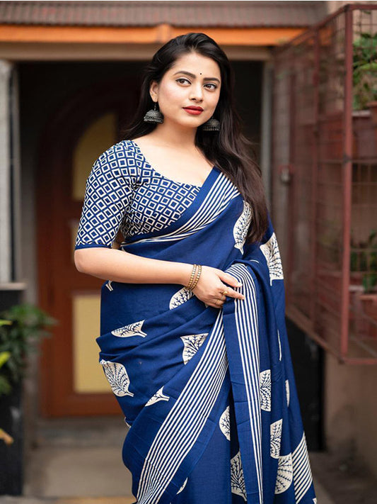 Exquisite Soft Cotton Batik Printed Saree with Running Maslin Silk Blouse SA525-577