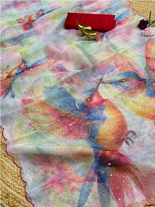 Festival look Organza handwork Printed Saree SA125-074