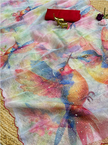Festival look Organza handwork Printed Saree SA125-074