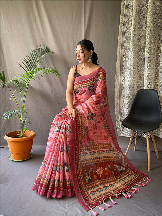 Classic Pure Malai Cotton Saree with Designer Big Border & Print SA525-631