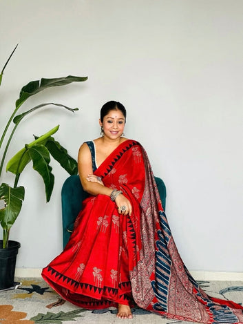 Original Ajrakh Saree with Digital Print SA126-1814