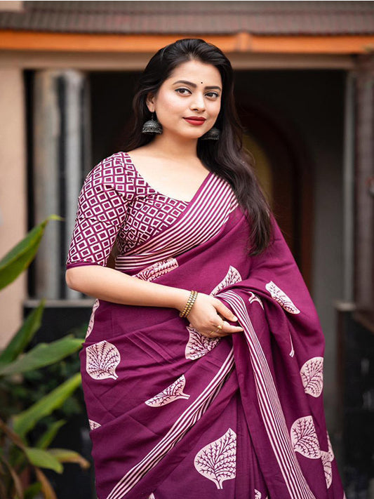 Exquisite Soft Cotton Batik Printed Saree with Running Maslin Silk Blouse SA525-579