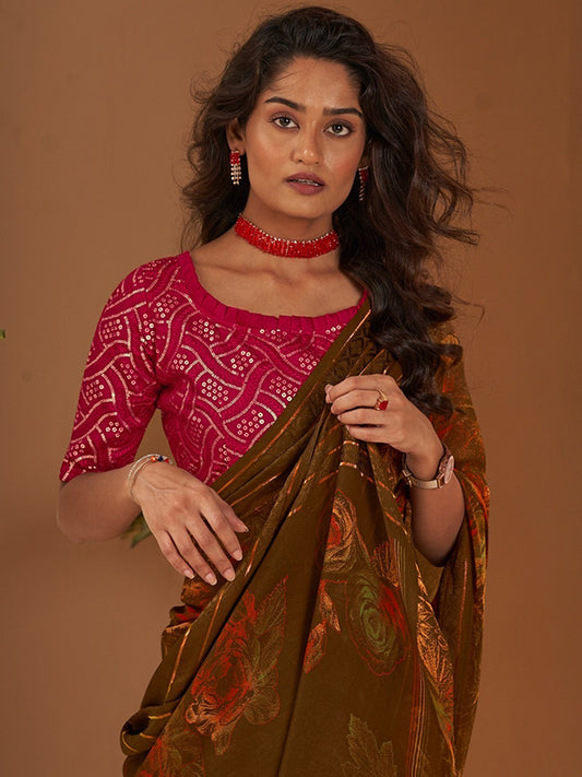 Georgette Chiffon with Fancy Embroidery work blouse SA225-328