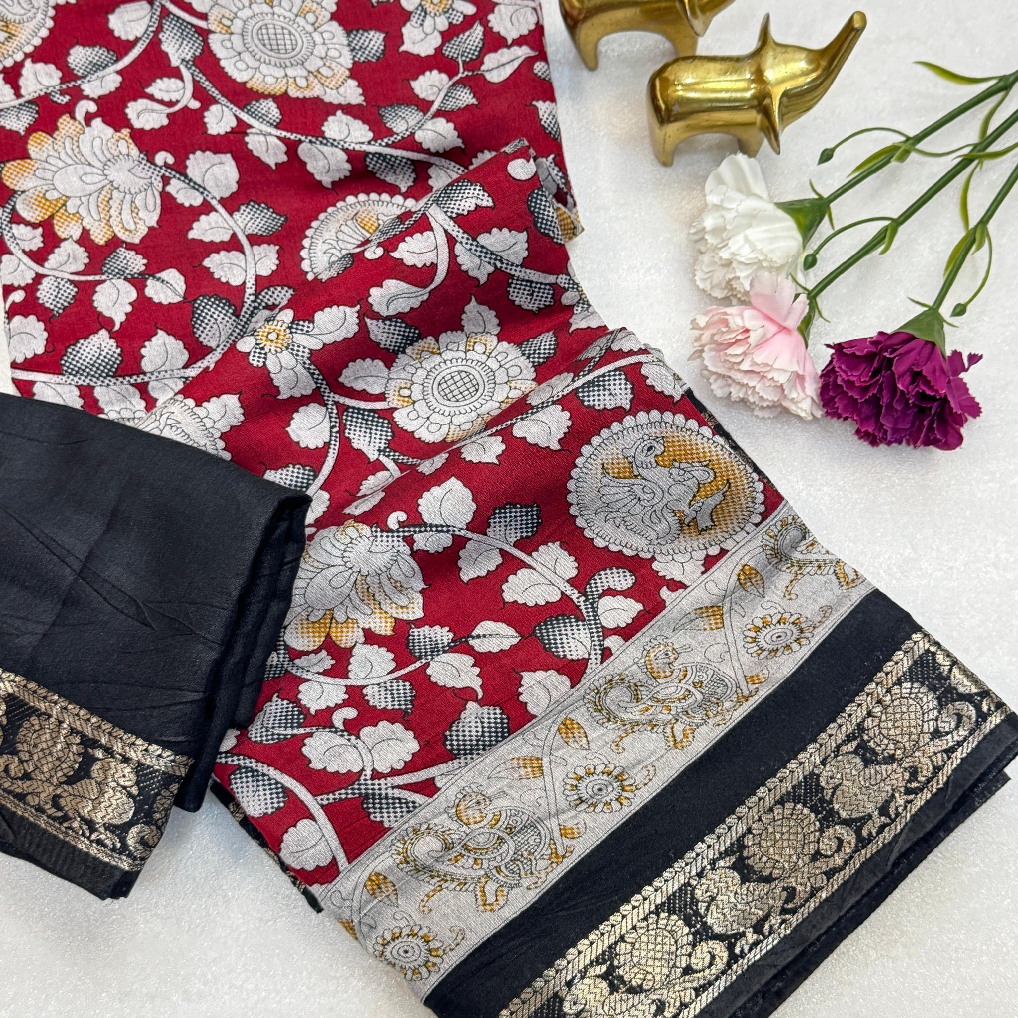 Mangalagiri Silk Saree with All-Over Weaving Design, Kalamkari Print & Viscose Border	SA1025-1271