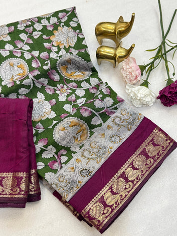 Mangalagiri Silk Saree with All-Over Weaving Design, Kalamkari Print & Viscose Border	SA1025-1271