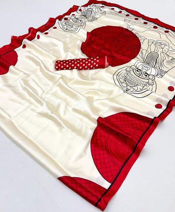 Ajrakh Style Satin Crepe Printed Saree SA1125-1382