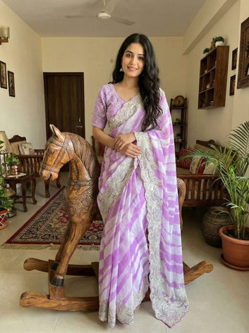 Designer Lehariya Print Silk Saree with Embroidery & Blouse SA1225-1622