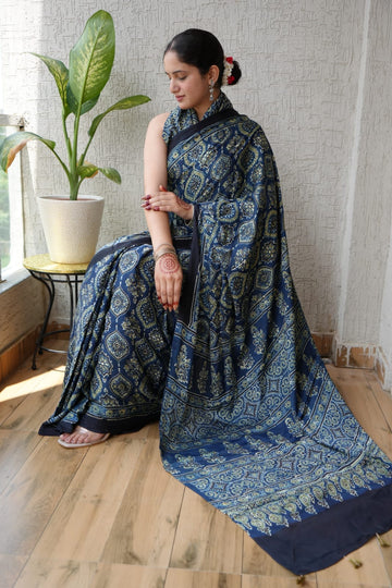 Original Ajrakh Saree with Digital Print SA126-1794