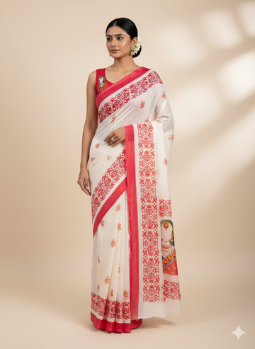 Red Devi – Durga Puja Special Linen Saree  SA825-1133
