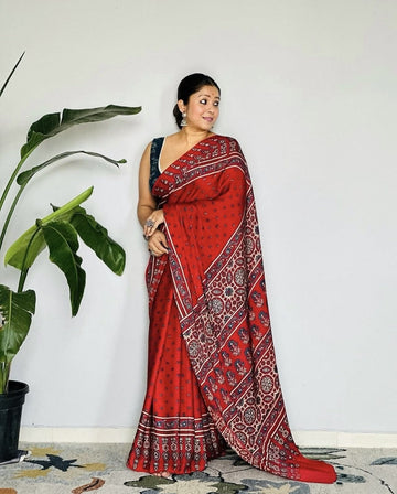Original Ajrakh Saree with Digital Print SA126-1815