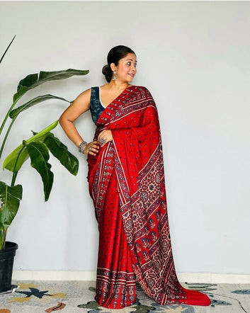 Original Ajrakh Saree with Digital Print SA126-1815