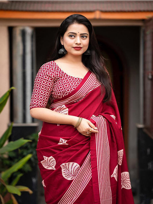 Exquisite Soft Cotton Batik Printed Saree with Running Maslin Silk Blouse SA525-580
