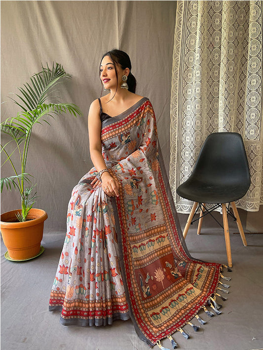 Classic Pure Malai Cotton Saree with Designer Big Border & Print SA525-633