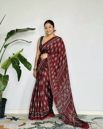 Original Ajrakh Saree with Digital Print SA126-1816