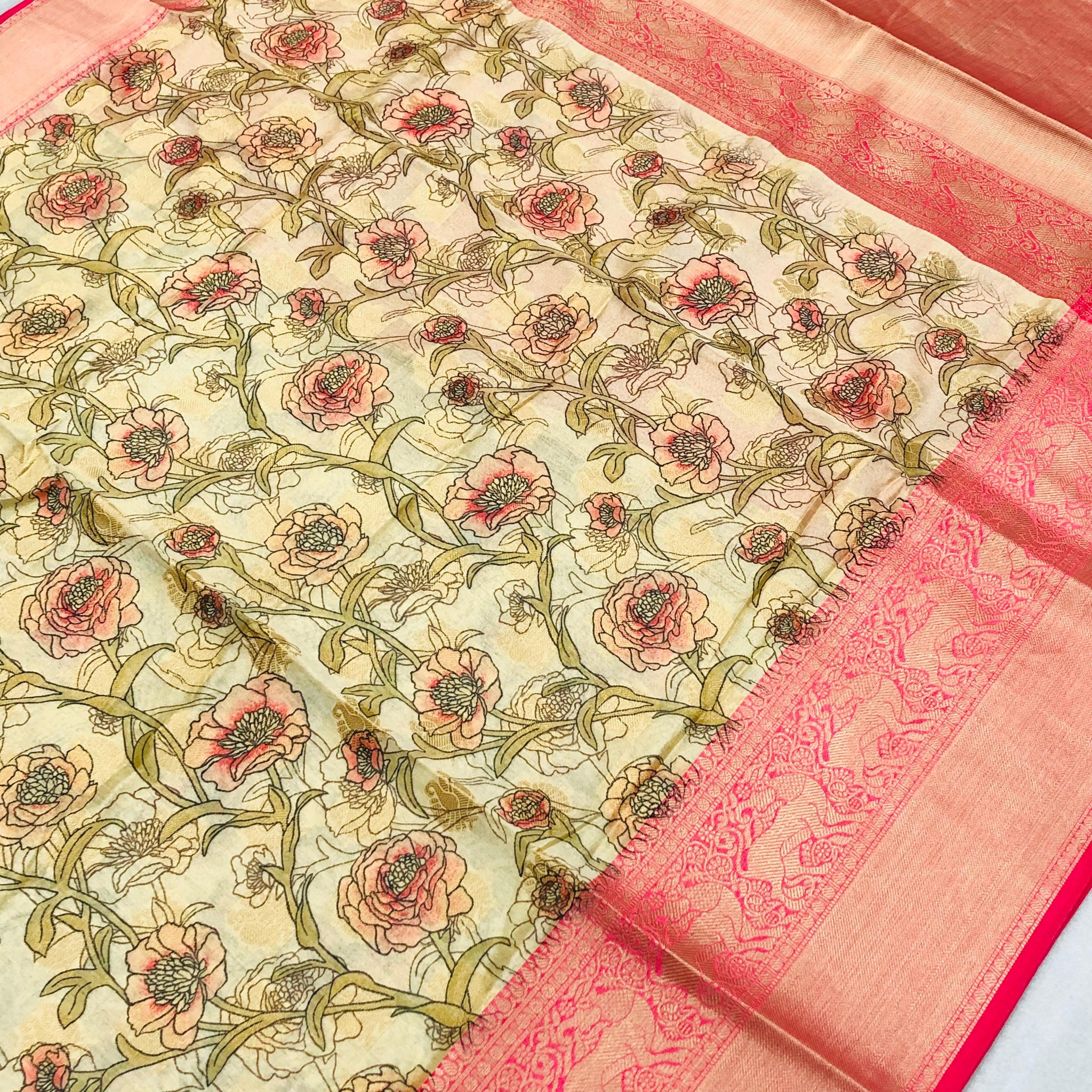 Beautiful Soft Banarasi Silk Saree with Floral Prints SA925-1260