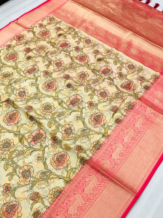 Beautiful Soft Banarasi Silk Saree with Floral Prints SA925-1260