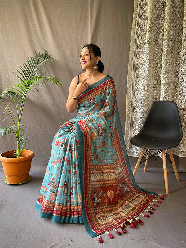 Classic Pure Malai Cotton Saree with Designer Big Border & Print SA525-634