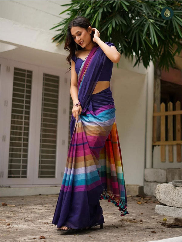Linen Digital Printed Sari with Banglory Satin Blouse SA125-189