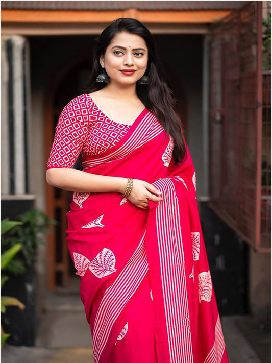 Exquisite Soft Cotton Batik Printed Saree with Running Maslin Silk Blouse SA525-581