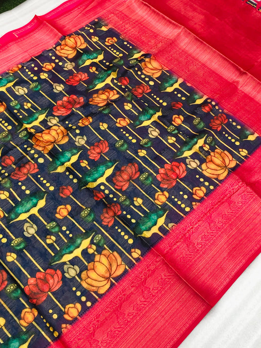 Beautiful Soft Banarasi Silk Saree with Floral Prints SA925-1261