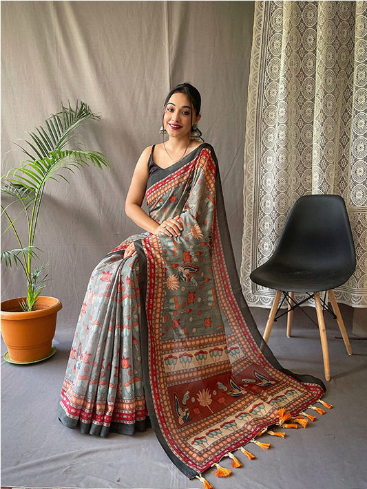 Classic Pure Malai Cotton Saree with Designer Big Border & Print SA525-635