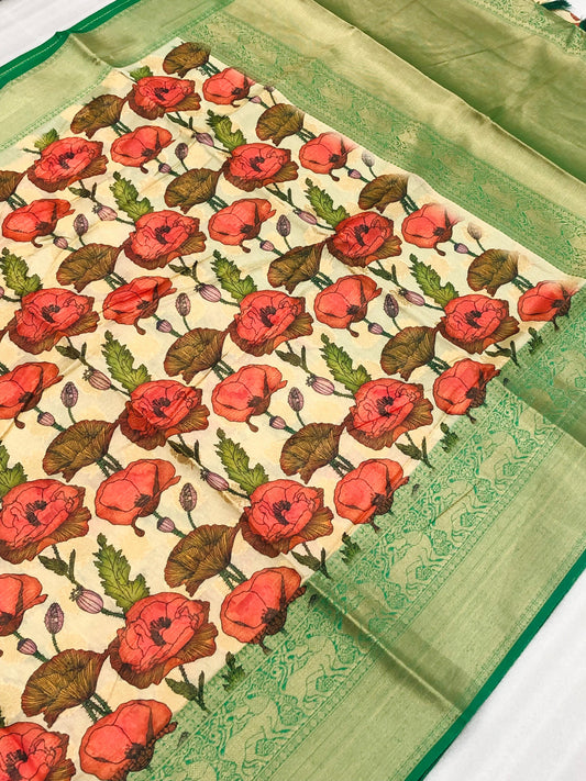Beautiful Soft Banarasi Silk Saree with Floral Prints SA925-1262