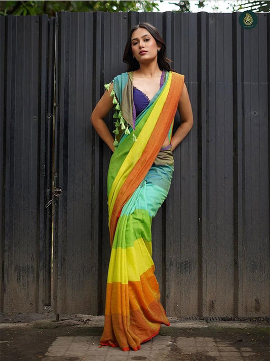 Linen Digital Printed Sari with Banglory Satin Blouse SA125-192