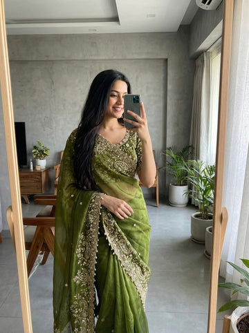 Designer Fendy Satin Embroidered Saree with Heavy Sequin Border SA1225-1624