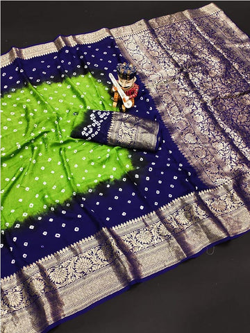 Light Green Bandhani Saree with Zari Border SA125-026