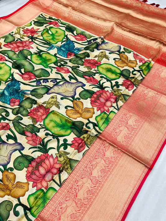 Beautiful Soft Banarasi Silk Saree with Floral Prints SA925-1264