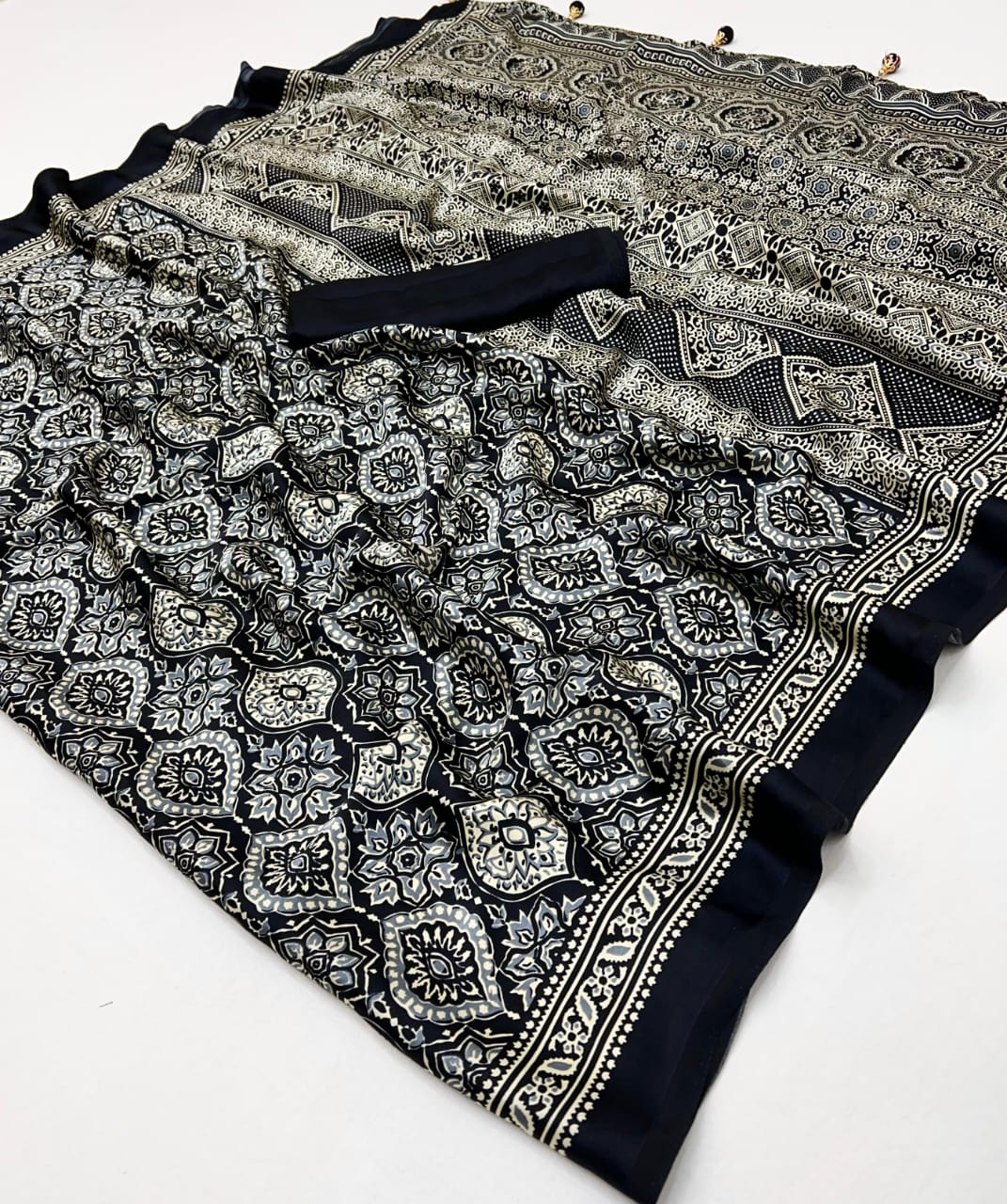 Ajrakh Style Satin Crepe Printed Saree SA1125-1348