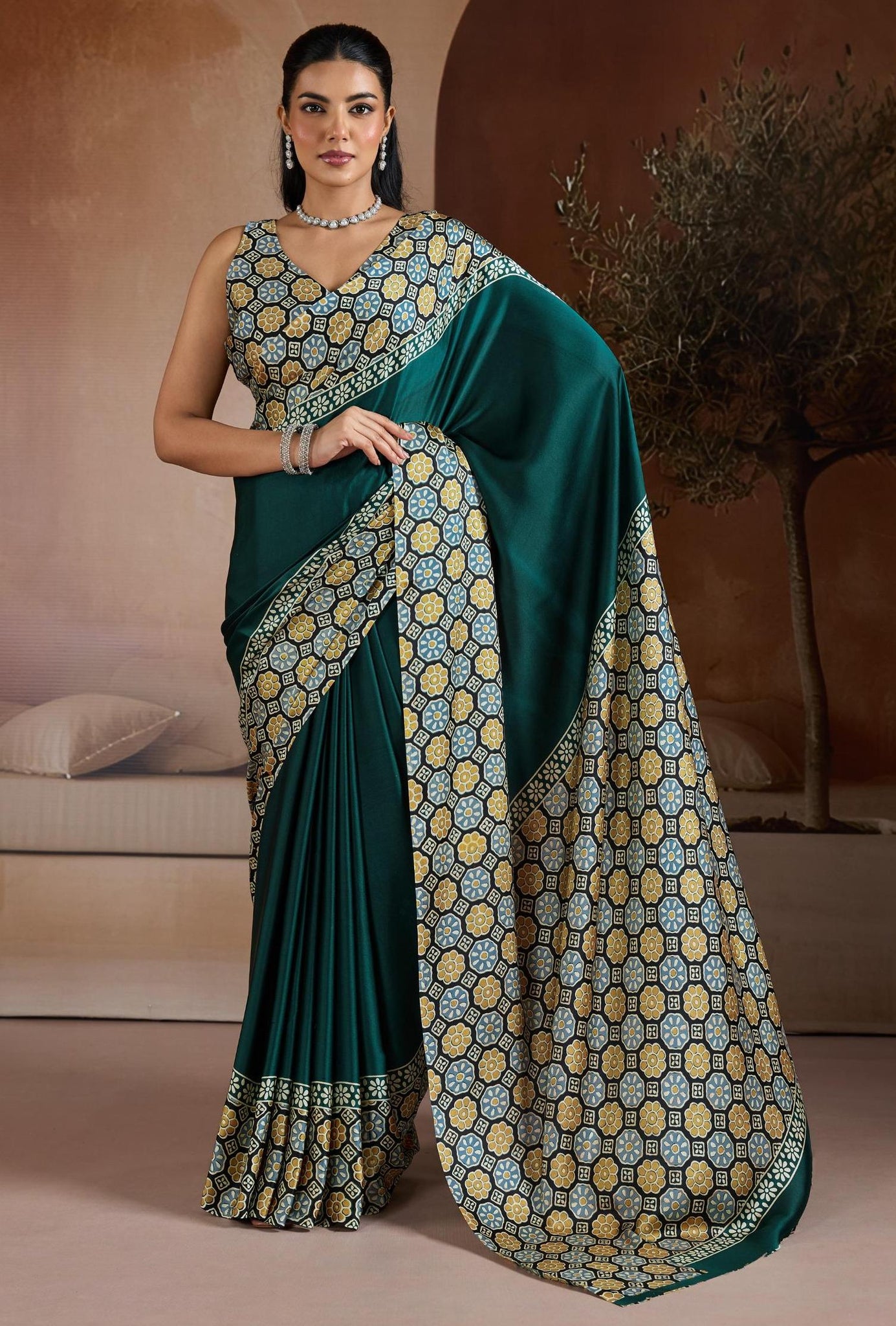 Modal Satin Ajrakh Printed Saree SA1125-1393