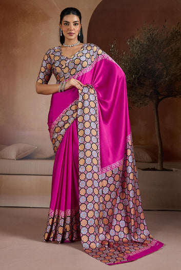 Modal Satin Ajrakh Printed Saree SA1125-1393