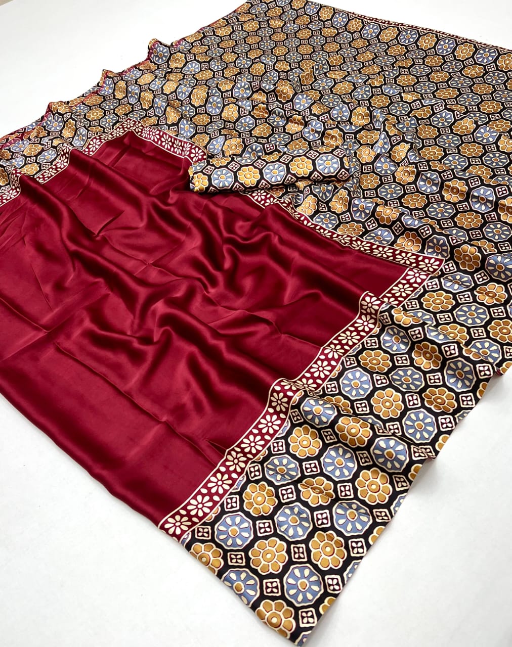 Modal Satin Ajrakh Printed Saree SA1125-1392