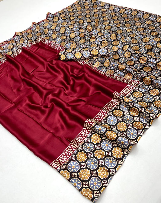 Modal Satin Ajrakh Printed Saree SA1125-1392