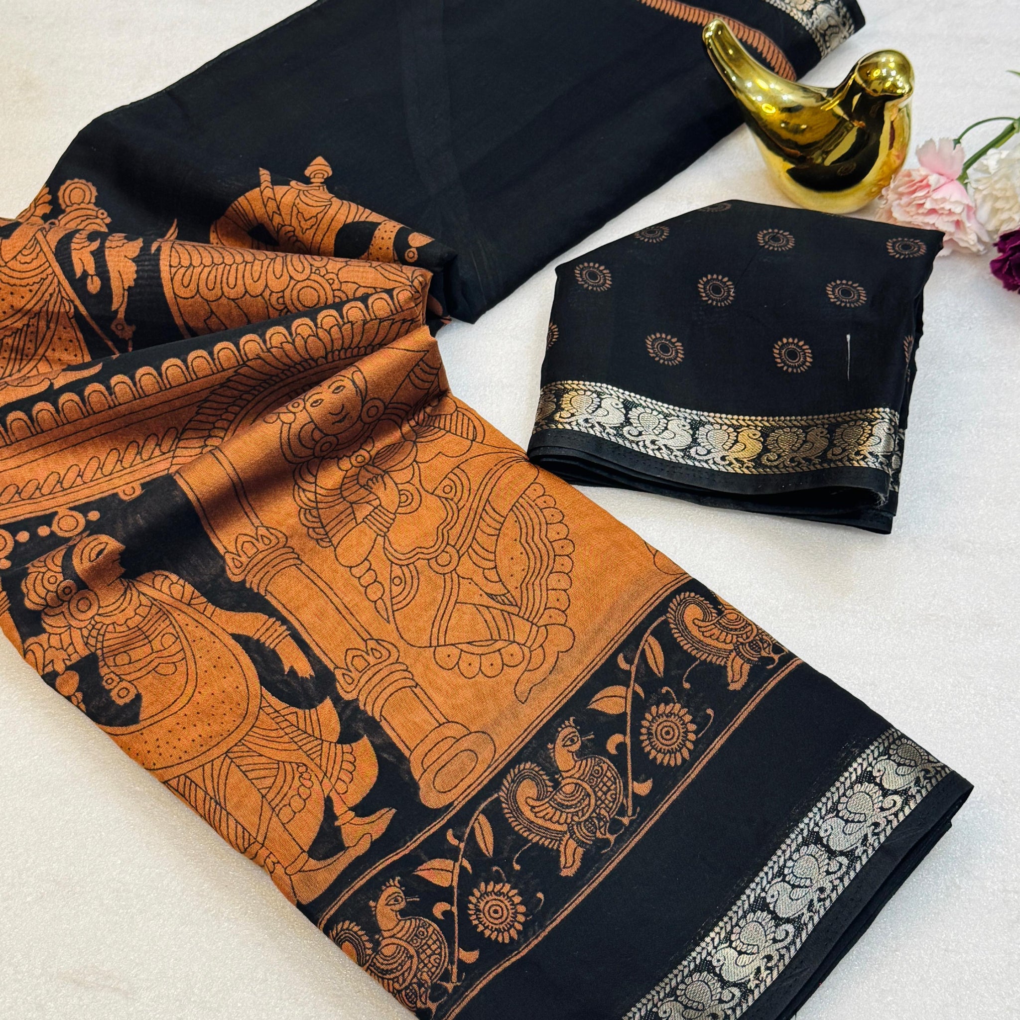 Kalamkari Print Mangalagiri Silk Saree w/ Woven Border SA1025-1272