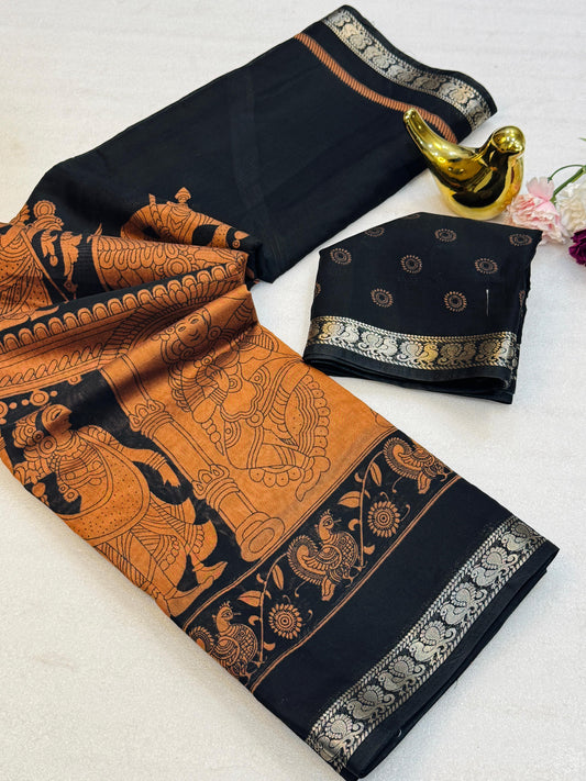 Kalamkari Print Mangalagiri Silk Saree w/ Woven Border SA1025-1272
