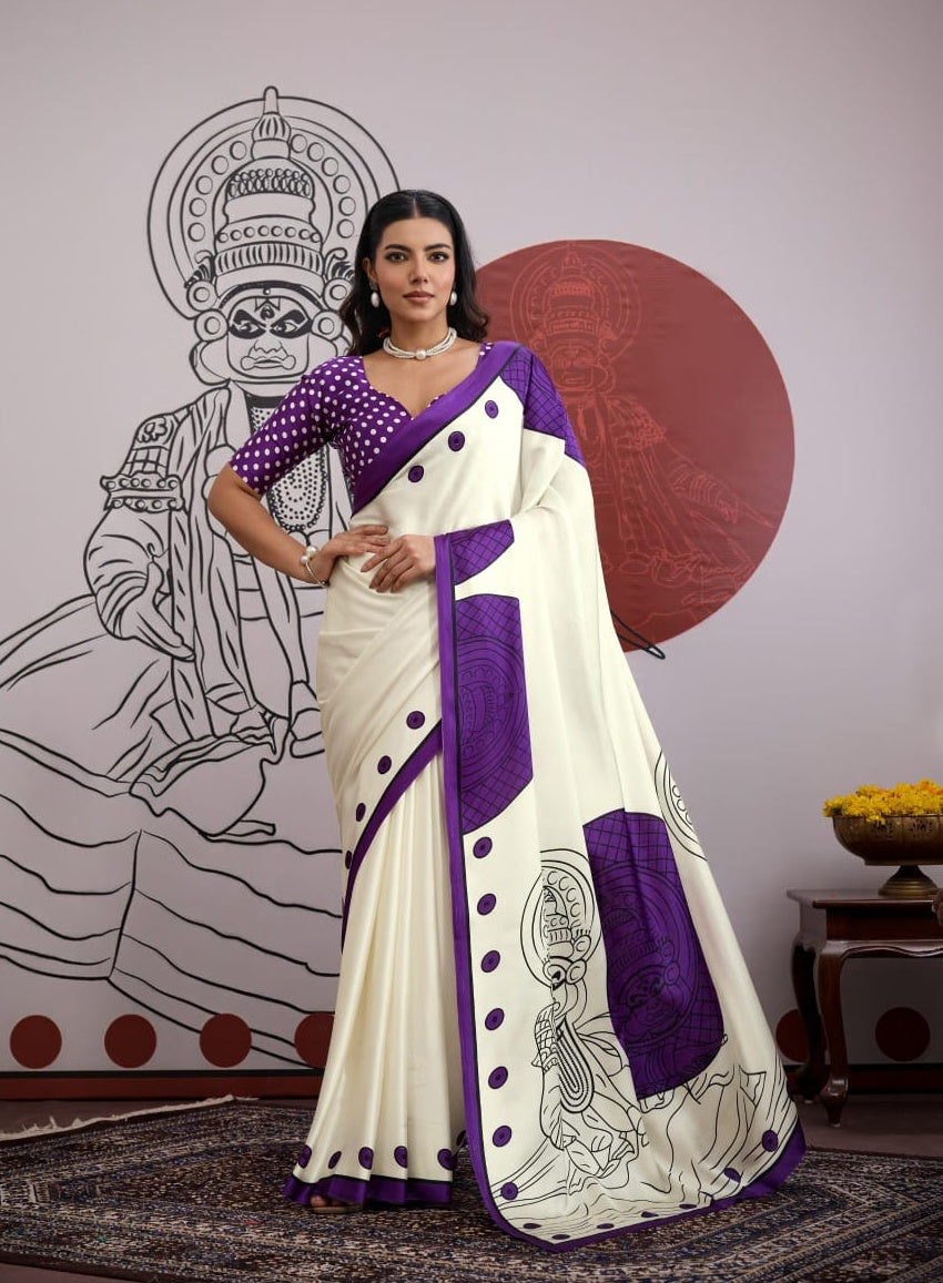 Ajrakh Style Satin Crepe Printed Saree SA1125-1383