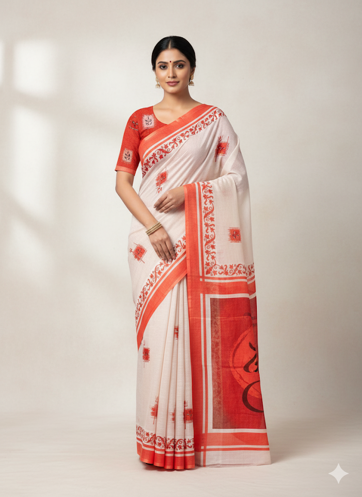 Red Devi – Durga Puja Special Linen Saree  SA825-1134