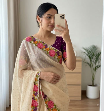 Fancy Moss Silk Saree with Embroidered Work SA826-2127