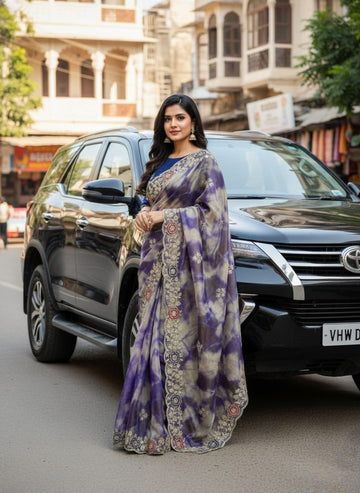 Elegant Twill Net Saree with 3mm Sequence Embroidery & Fancy Blouse SA1225-1625