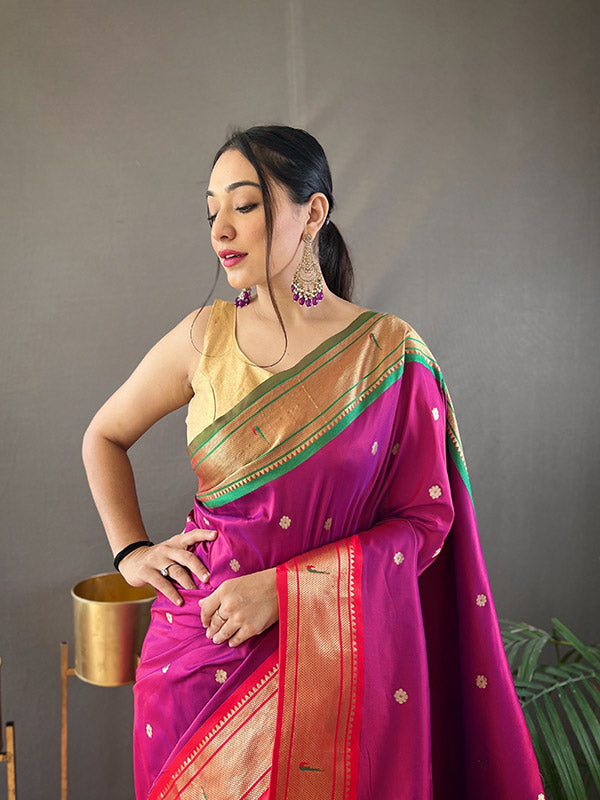 Ganga Jamuna Border Paithani Saree with Rich Pallu & All-Over Buttis SA525-649