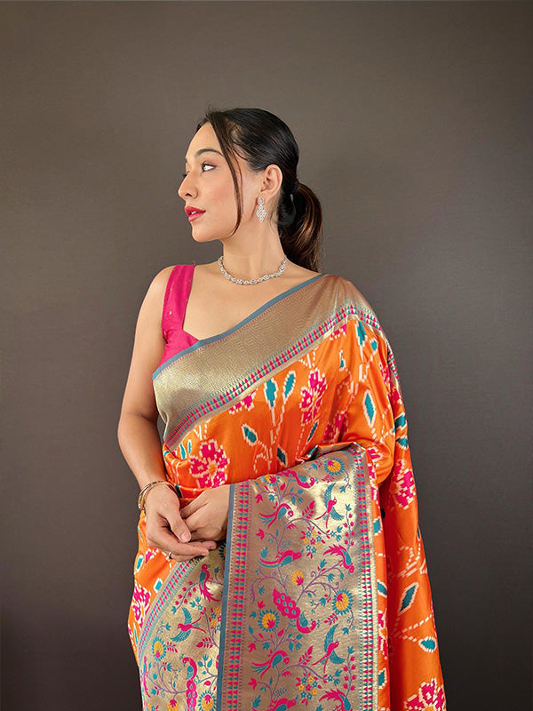 Soft Silk Saree with All-Over Patola Weaving & Contrast Border SA625-781