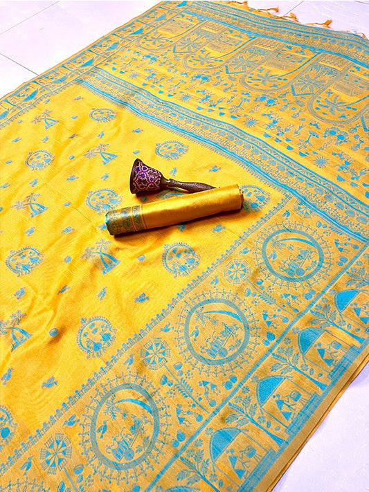 Pure Soft Banarasi Raw Silk Saree with Kalamkari Weaving & Zari Border Blouse SA625-819